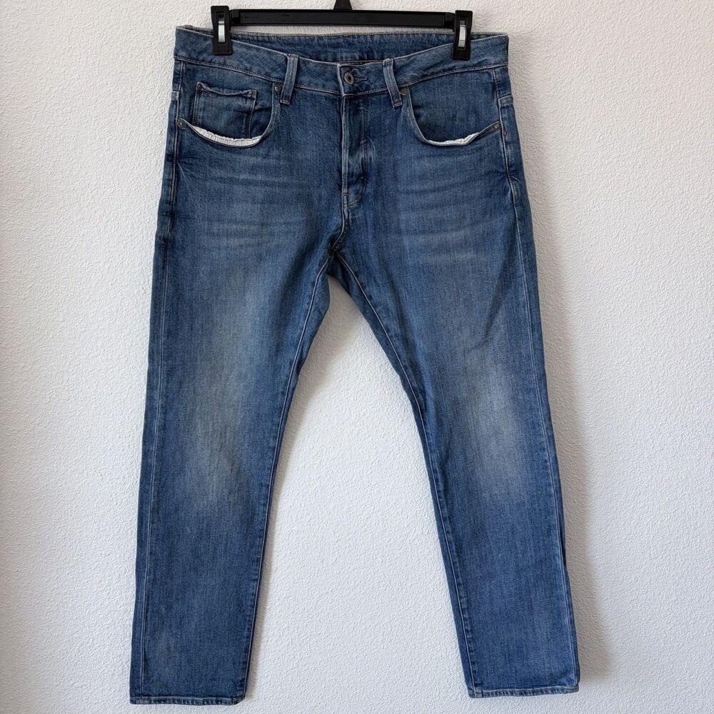 G-Star RAW 3301 Slim Jeans Men’s Blue Denim Button Fly 34x20 Skater Casual‎